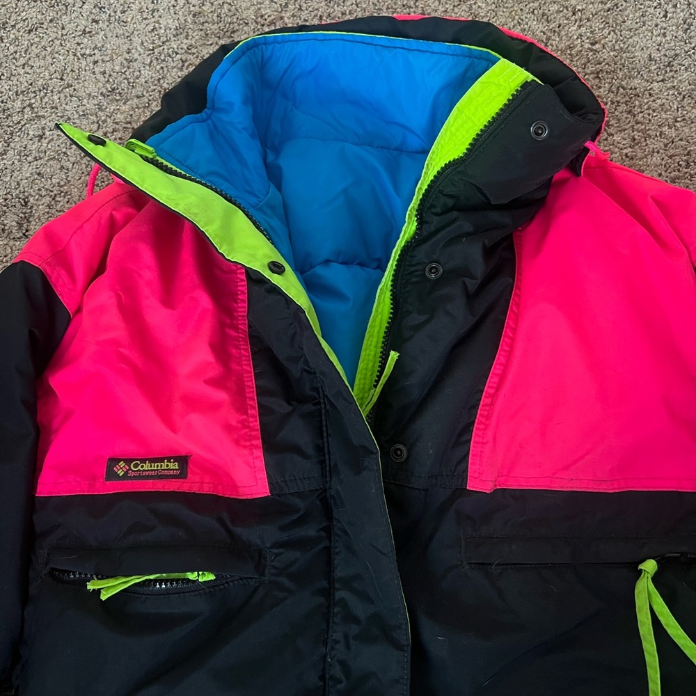 Vintage 90’s Columbia Neon Doubled Lined Coat - Picture 2 of 8